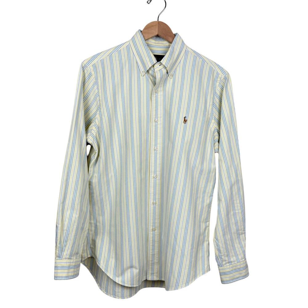 Ralph Lauren Oxford Shirt Yellow Blue Stripe Cotton Preppy Business Casual M